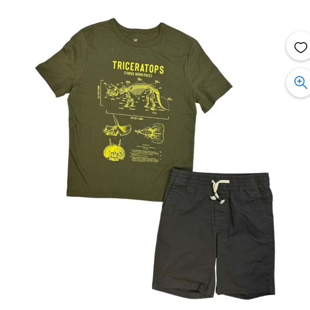 Boys Gap matching set shorts and tshirt triceratops dinosaur size 8